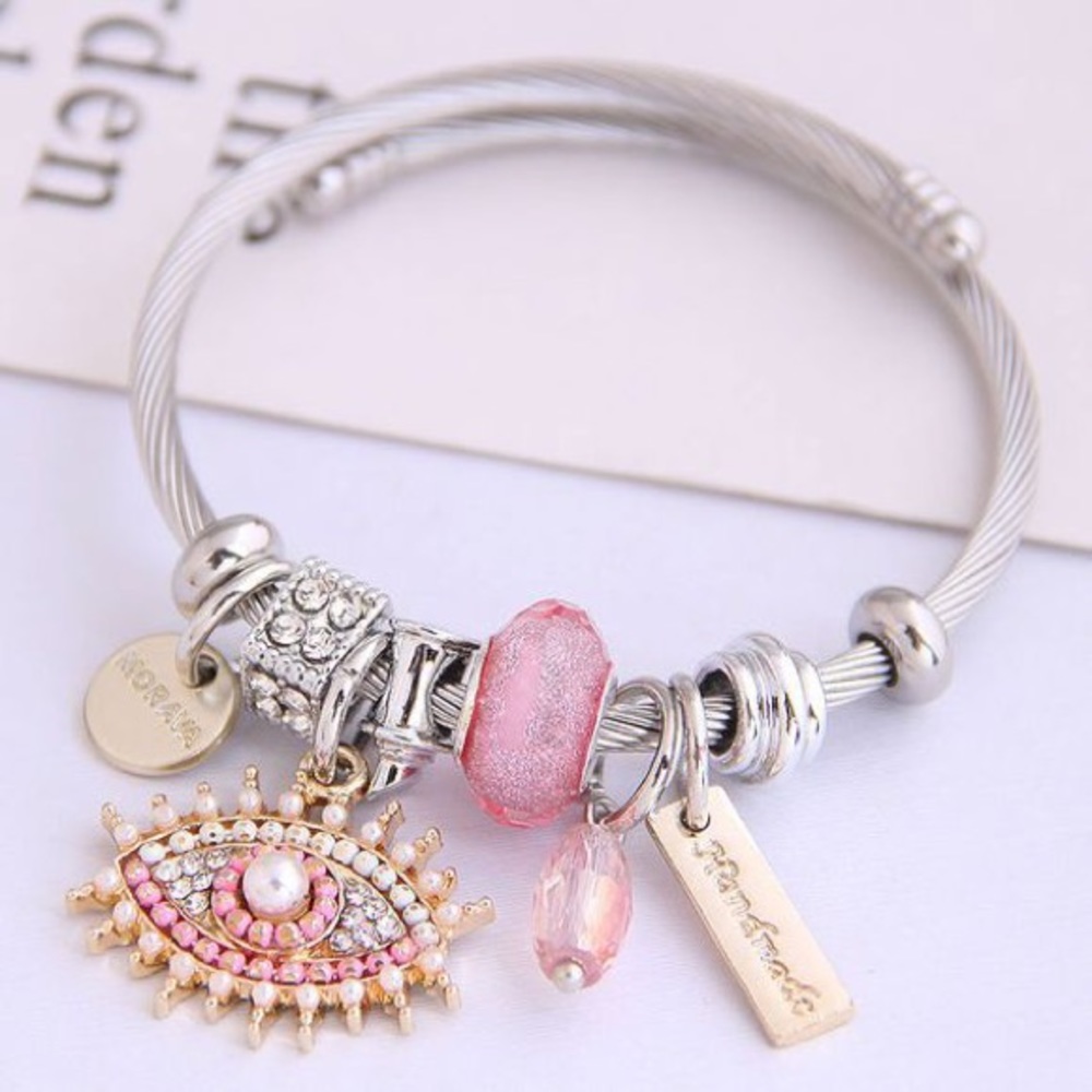 Pink evil eye bracelet